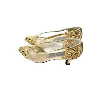 Vintage Stuart Weitzman Gold Mesh Embroidered Heels Pump